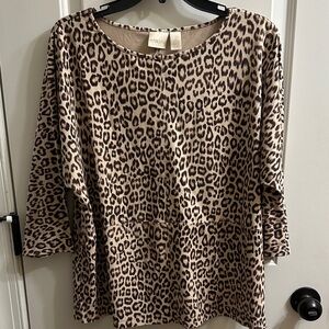 Chico's Leopard Print 3/4 Sleeve Sueded Top